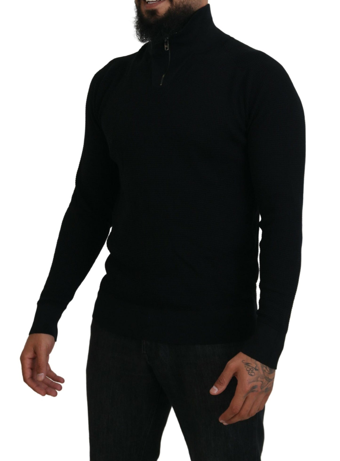 Suéter negro elegante de mezcla de seda