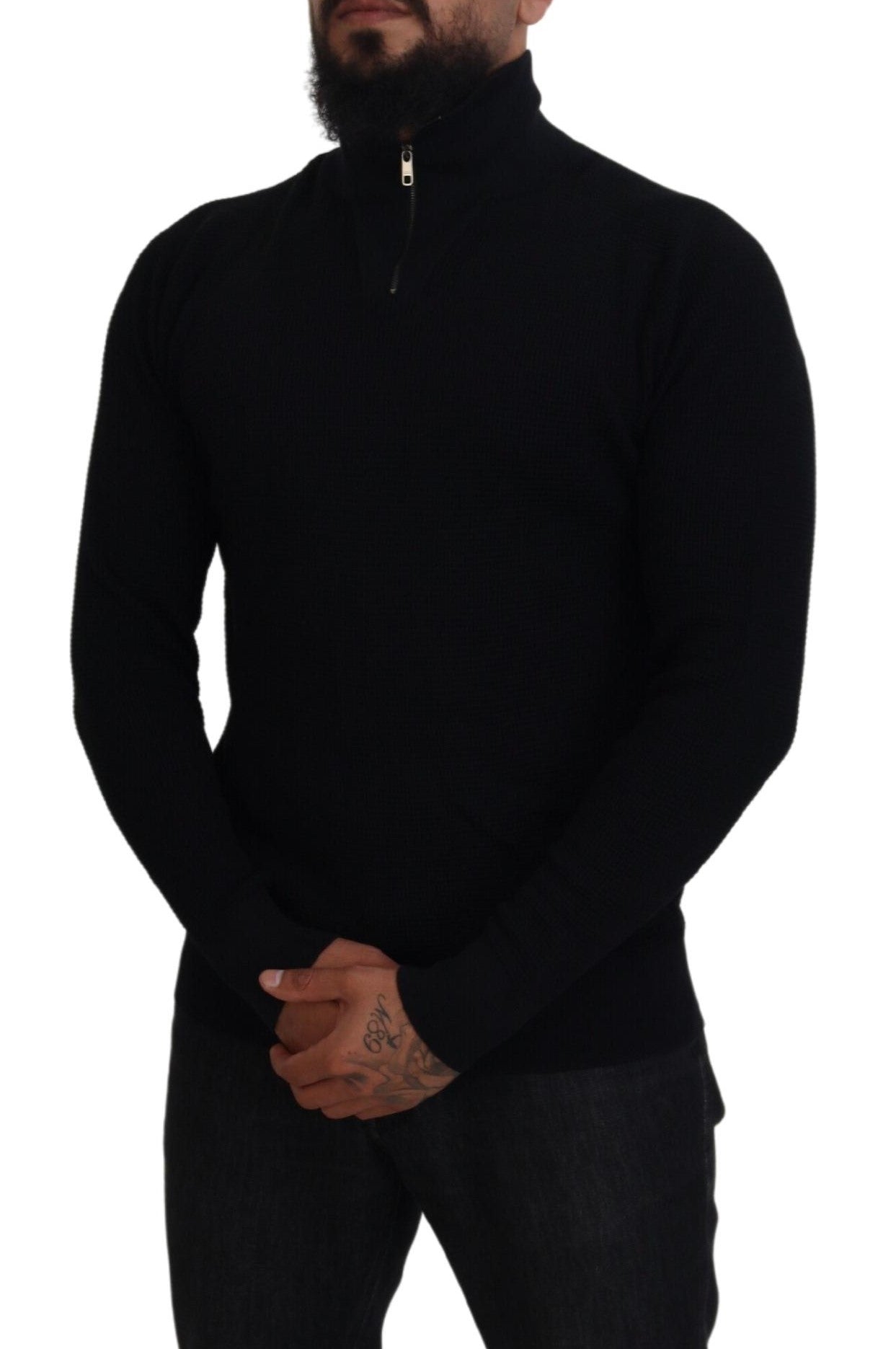 Suéter negro elegante de mezcla de seda