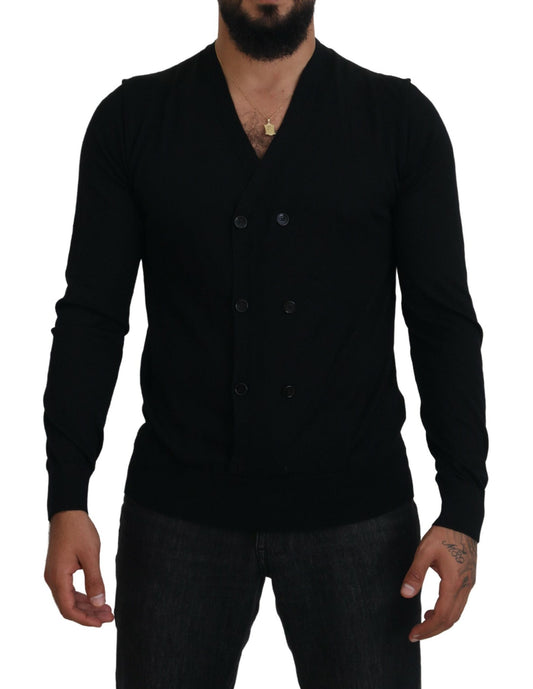 Elegante suéter tipo cárdigan de cachemira negro