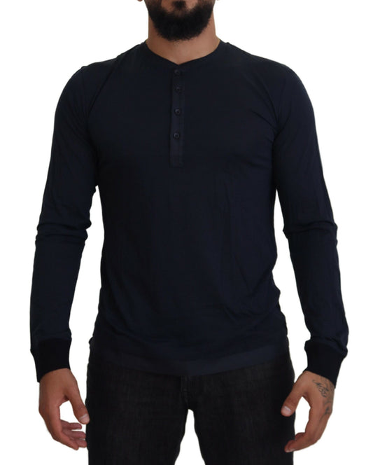 Elegante jersey azul de mezcla de algodón y seda