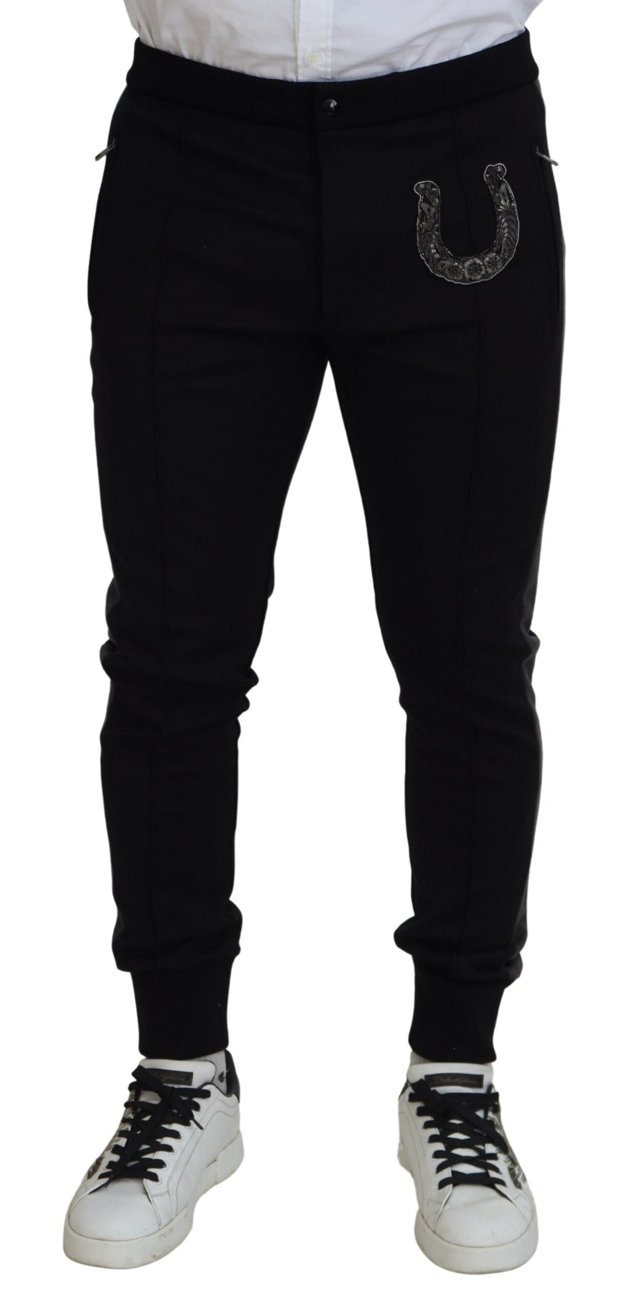 Elegantes pantalones deportivos negros de mezcla de lana de lujo