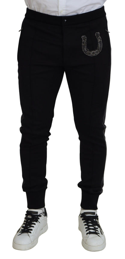 Elegantes pantalones deportivos negros de mezcla de lana de lujo