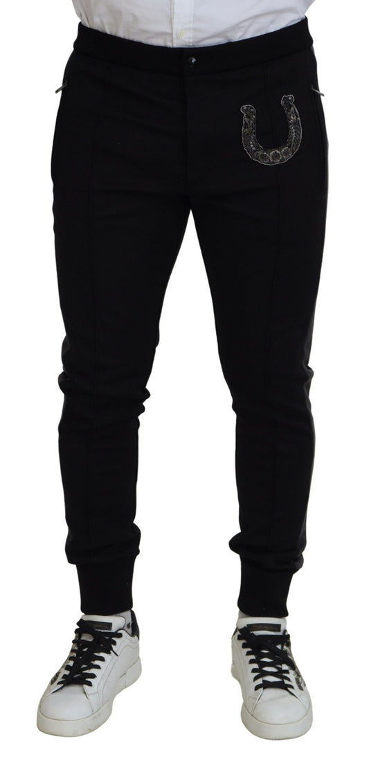 Elegantes pantalones deportivos negros de mezcla de lana de lujo