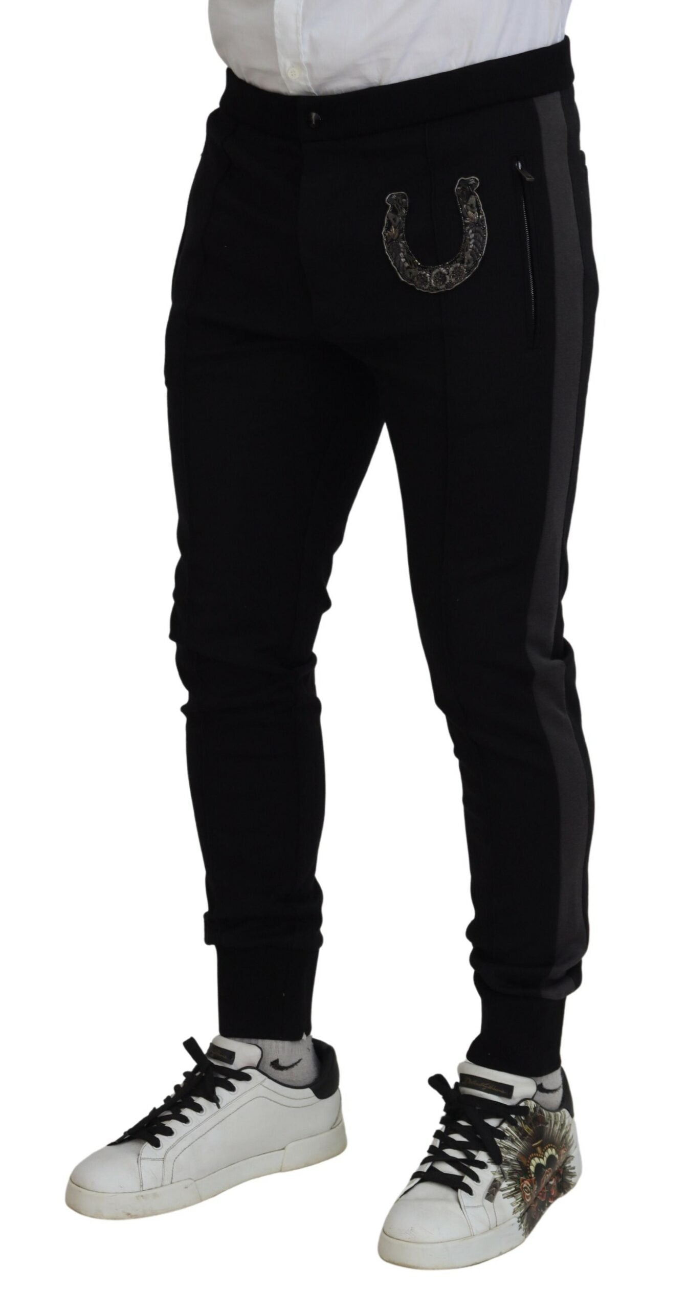 Elegantes pantalones deportivos negros de mezcla de lana de lujo