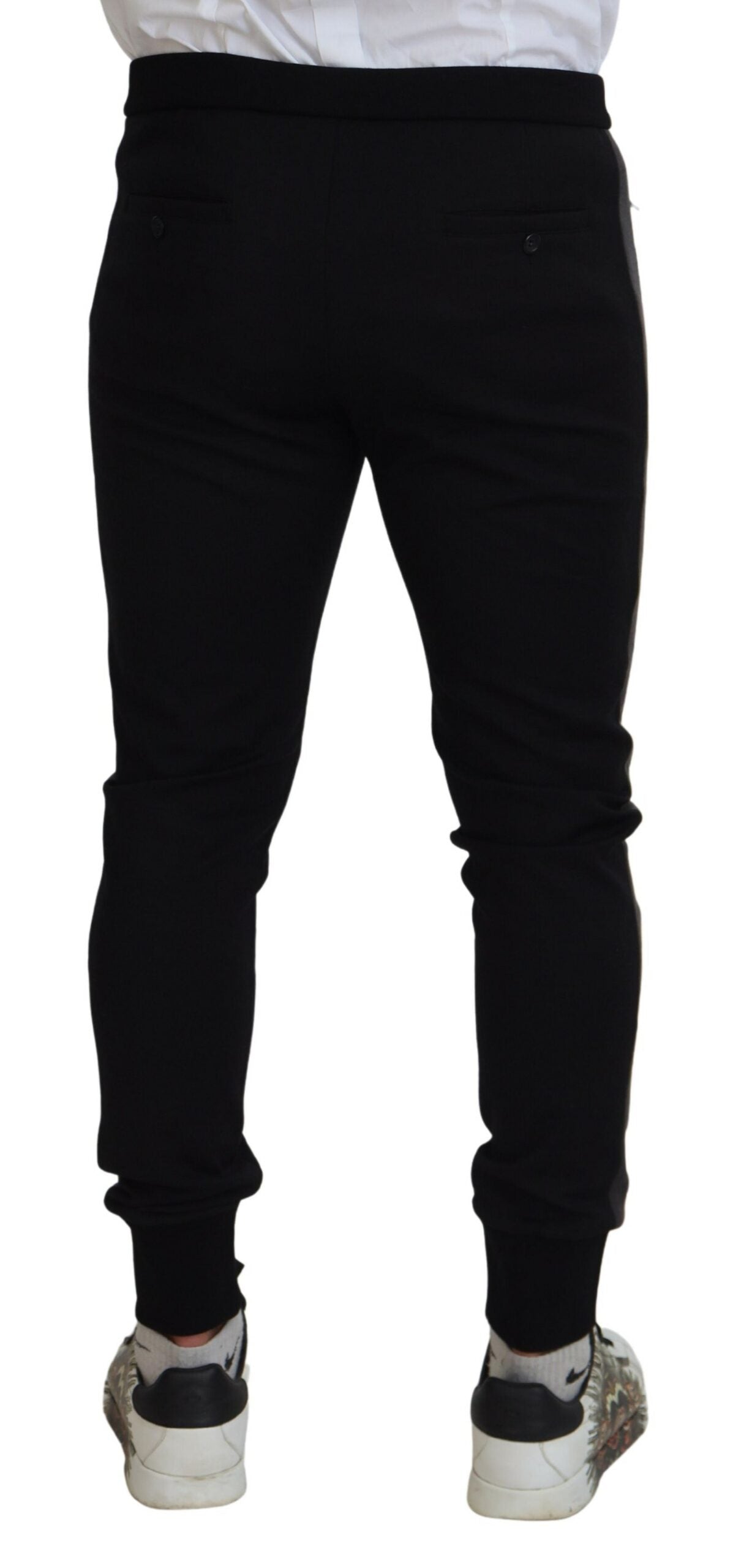 Elegantes pantalones deportivos negros de mezcla de lana de lujo