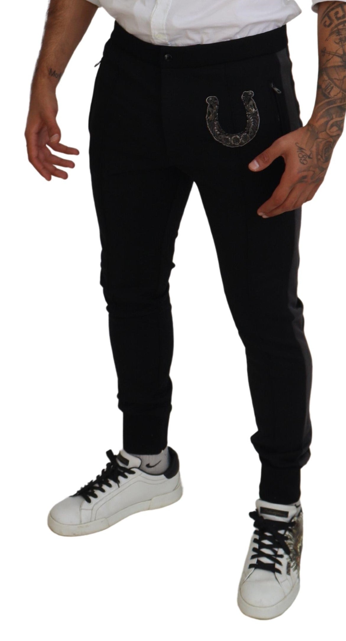 Elegantes pantalones deportivos negros de mezcla de lana de lujo