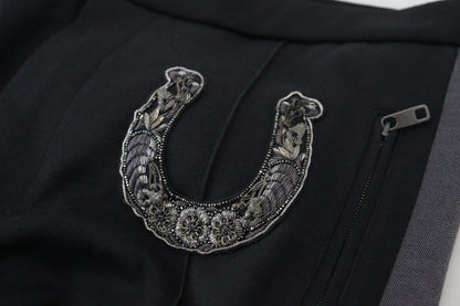 Elegantes pantalones deportivos negros de mezcla de lana de lujo