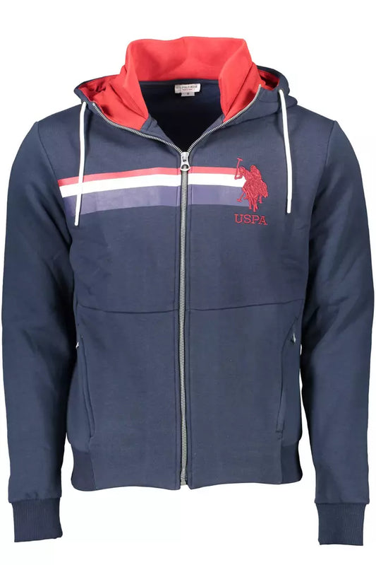 Sudadera azul chic con capucha y cremallera - Detalle bordado