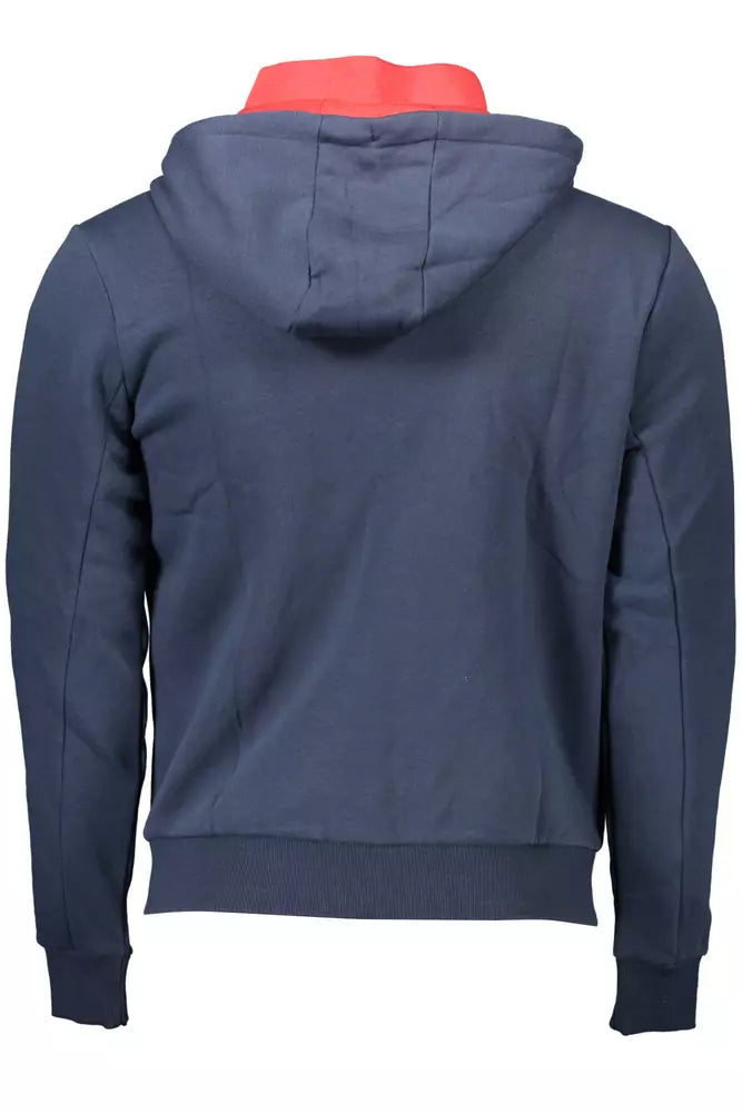 Sudadera azul chic con capucha y cremallera - Detalle bordado