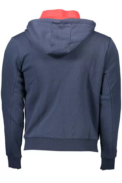 Sudadera azul chic con capucha y cremallera - Detalle bordado