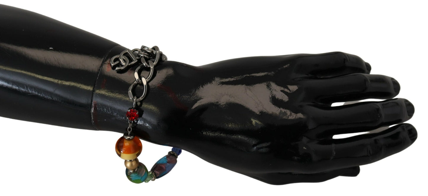 Pulsera de cadena de plata con cuentas multicolor