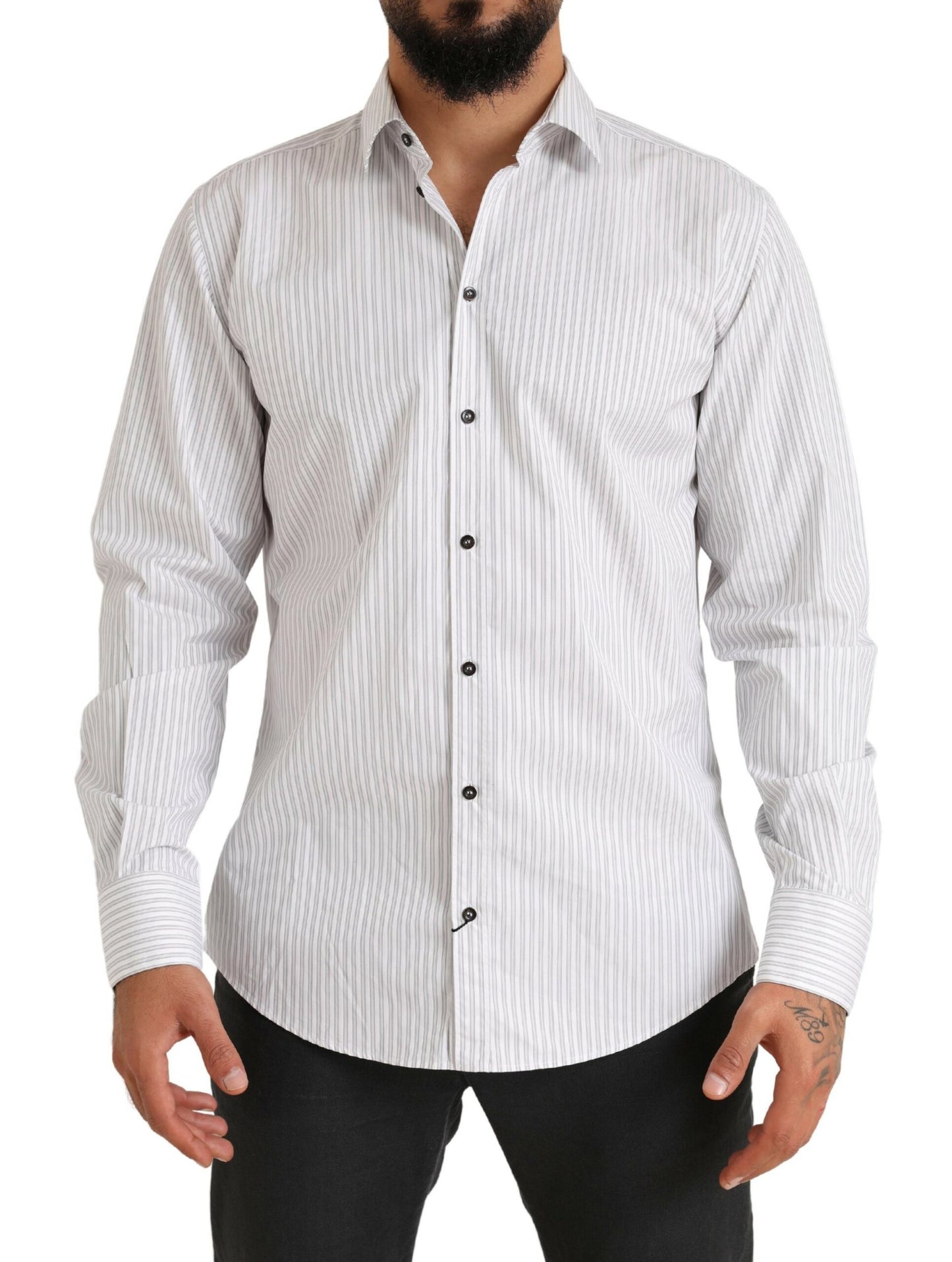 Camisa elegante de algodón a rayas blancas