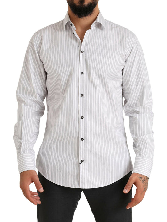 Camisa elegante de algodón a rayas blancas