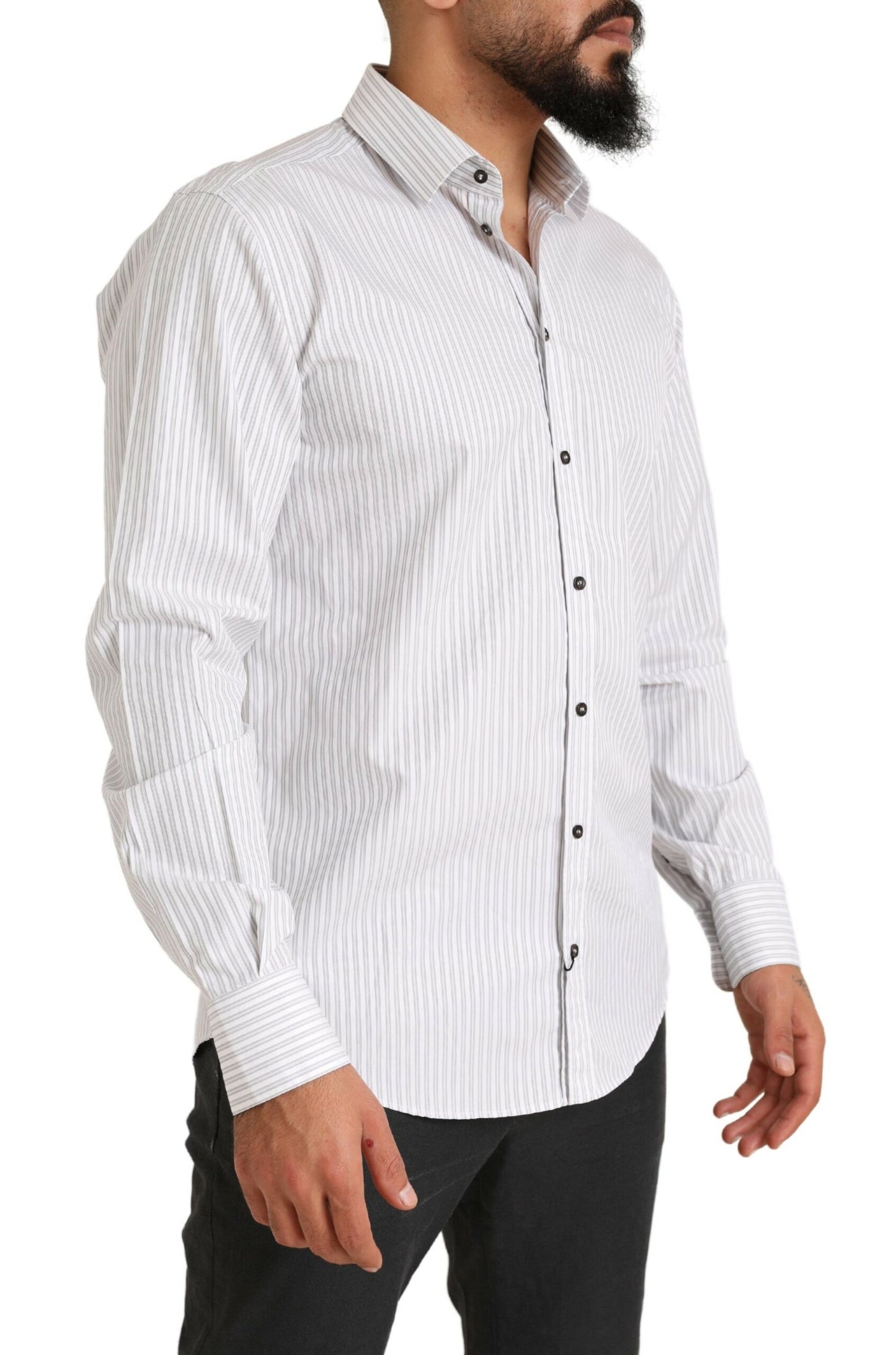 Camisa elegante de algodón a rayas blancas