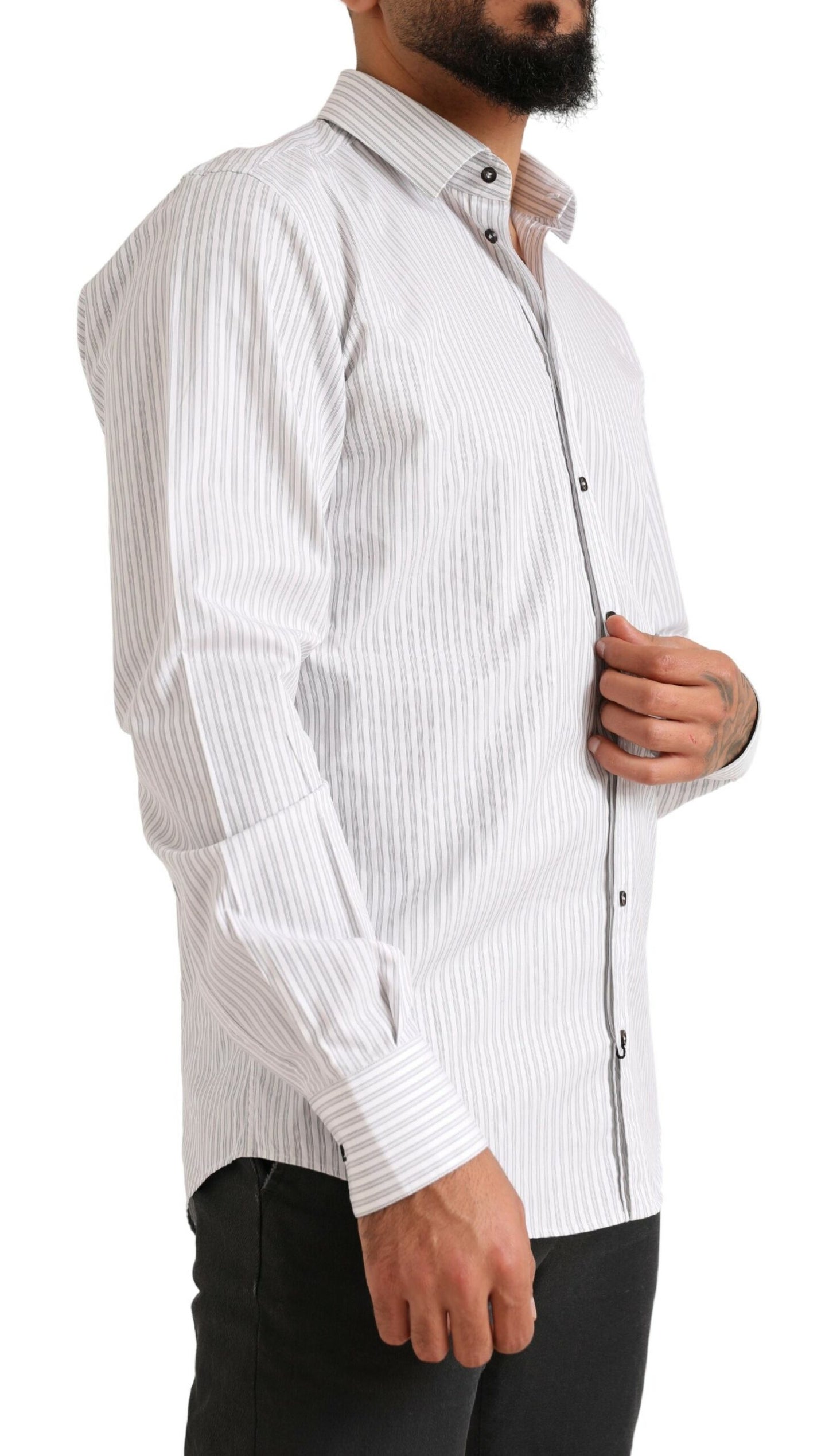 Camisa elegante de algodón a rayas blancas