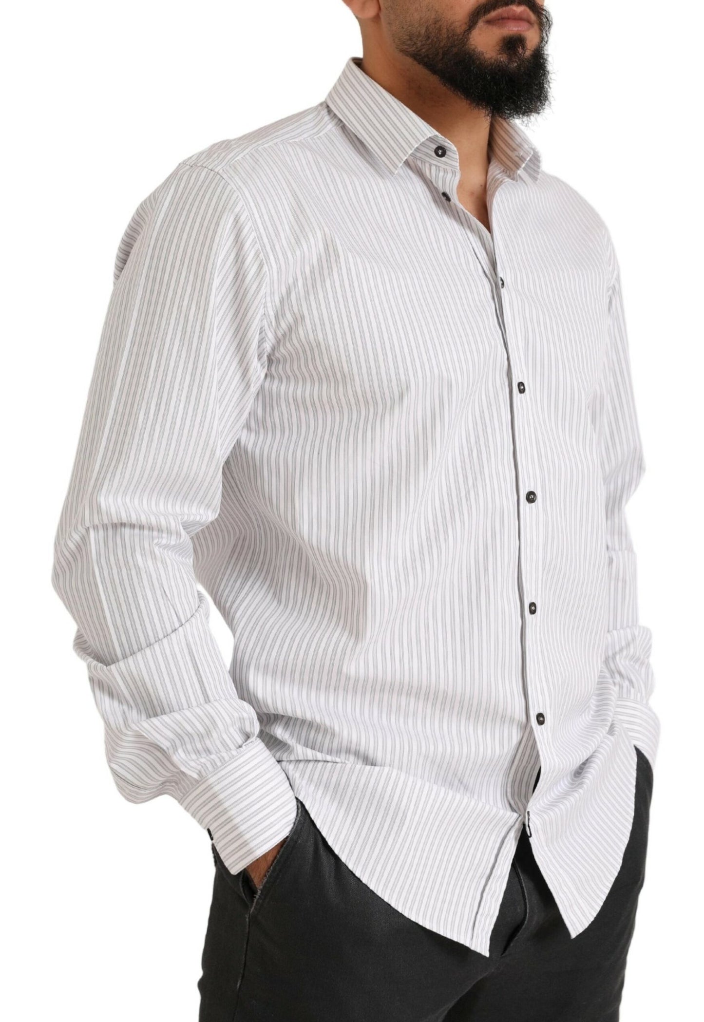Camisa elegante de algodón a rayas blancas