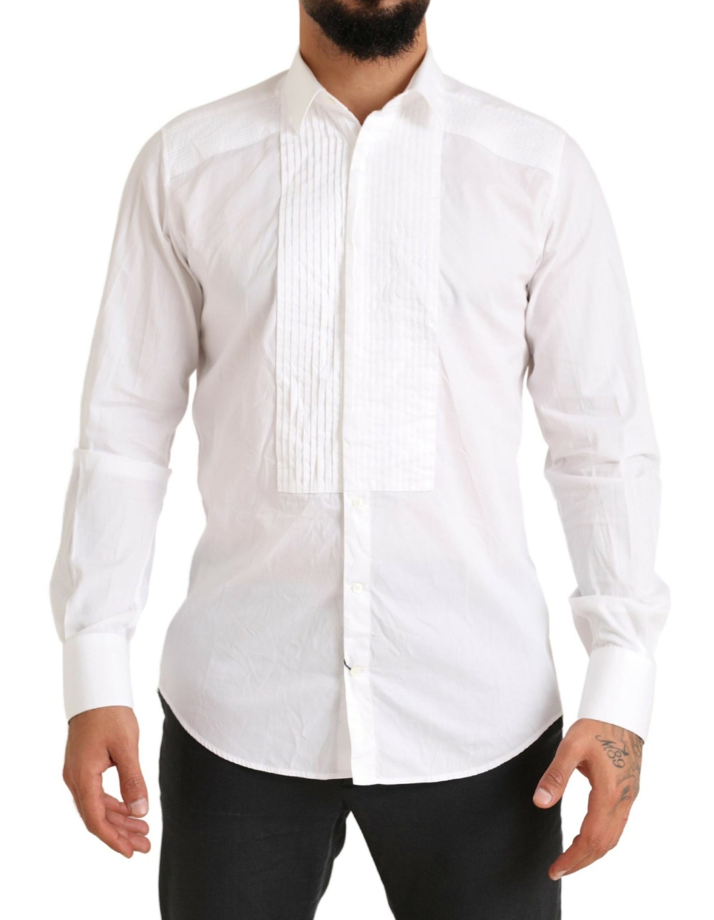 Camisa de vestir elegante de algodón blanca de corte entallado