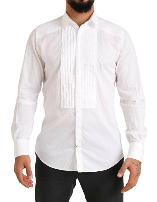 Camisa de vestir elegante de algodón blanca de corte entallado