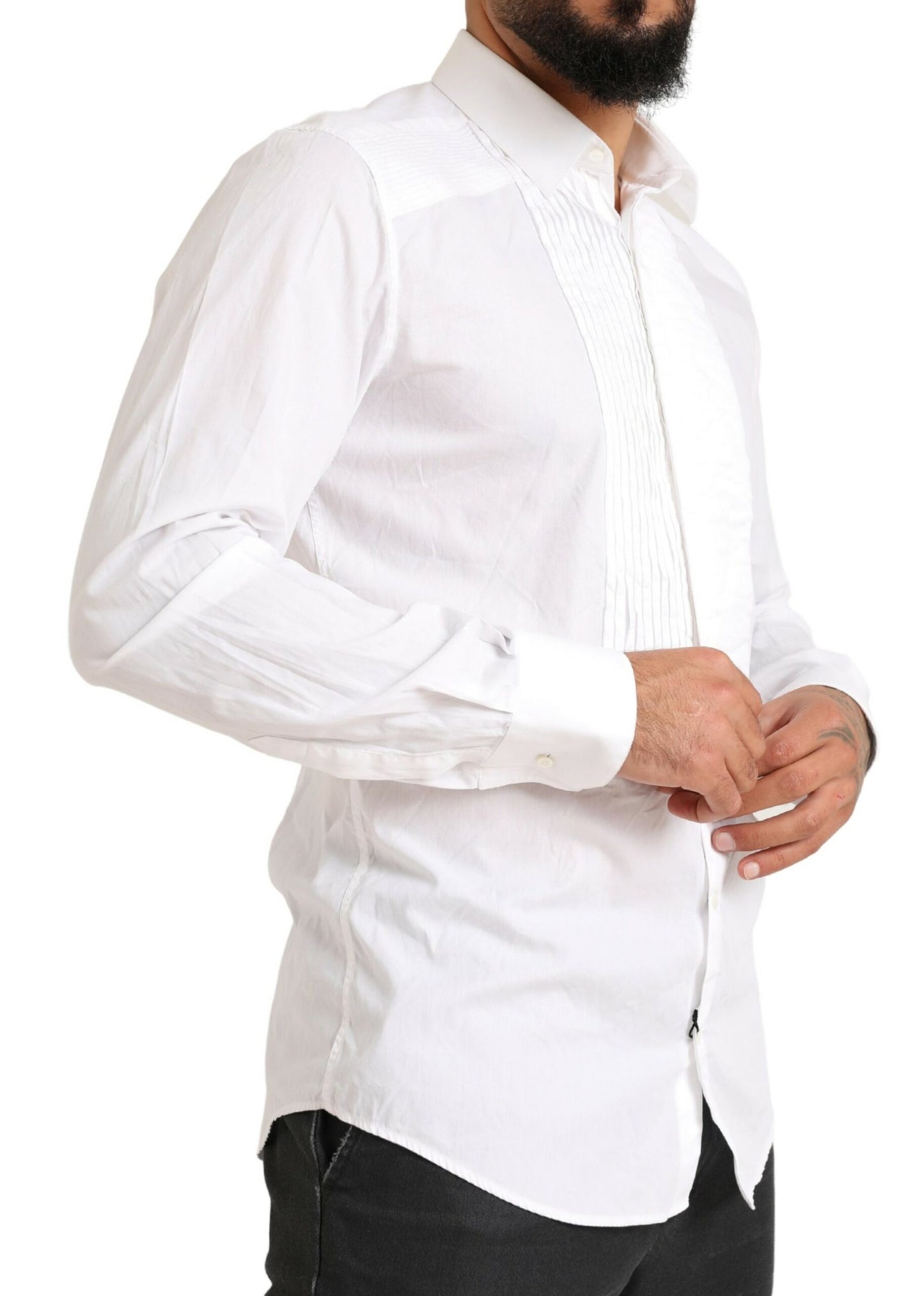 Camisa de vestir elegante de algodón blanca de corte entallado