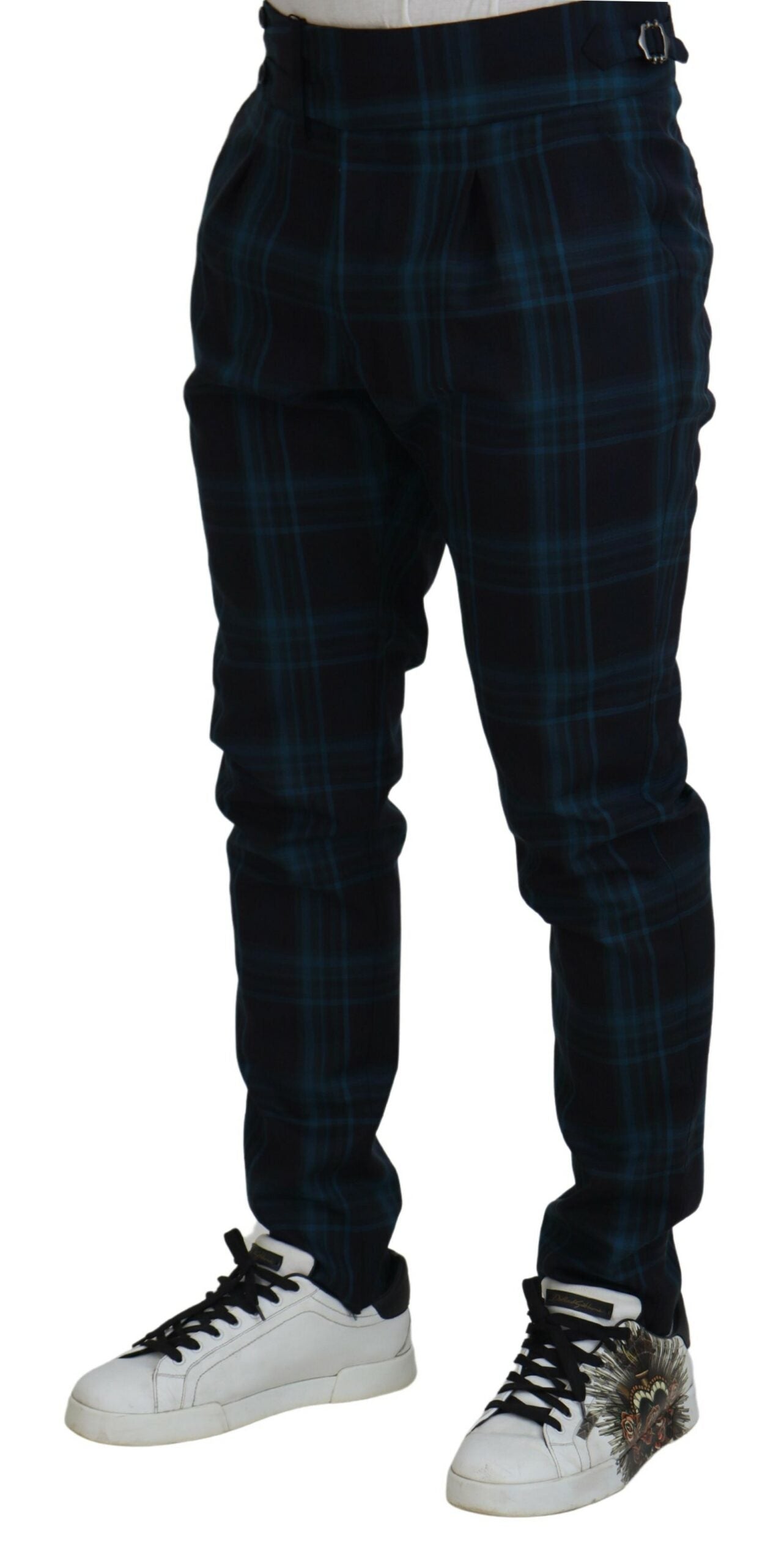 Elegantes pantalones de vestir de lana a cuadros