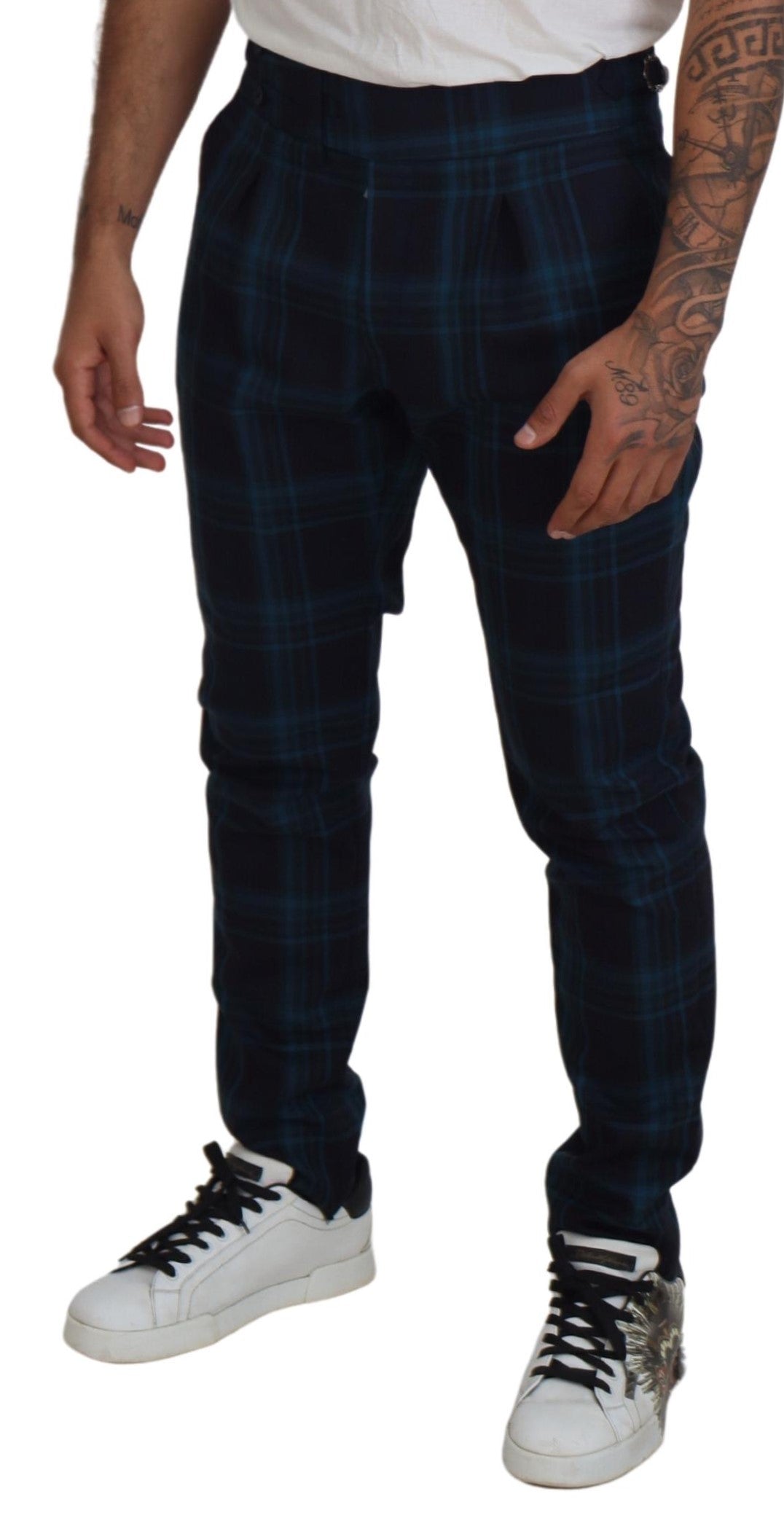 Elegantes pantalones de vestir de lana a cuadros