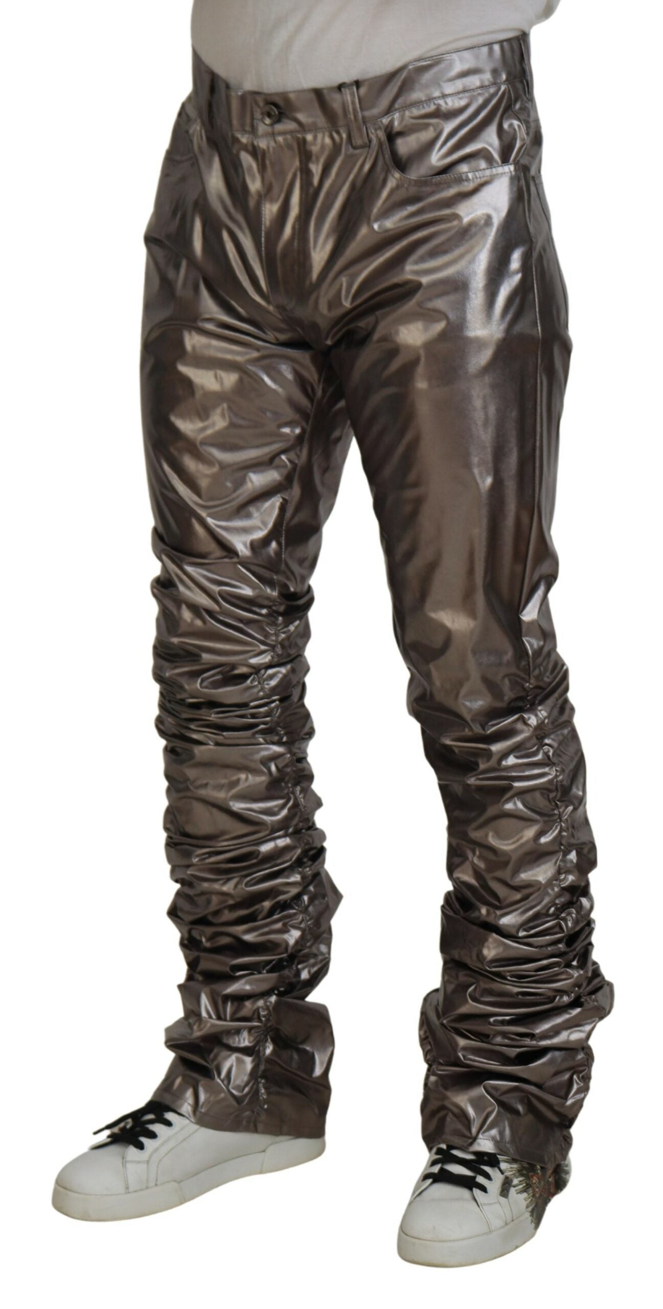 Pantalones casuales plateados metalizados