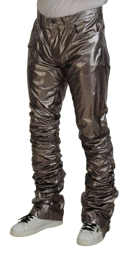 Pantalones casuales plateados metalizados