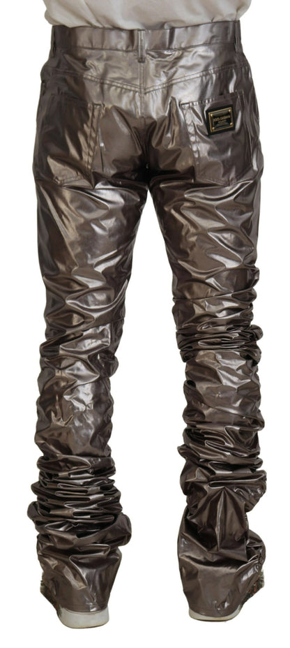 Pantalones casuales plateados metalizados