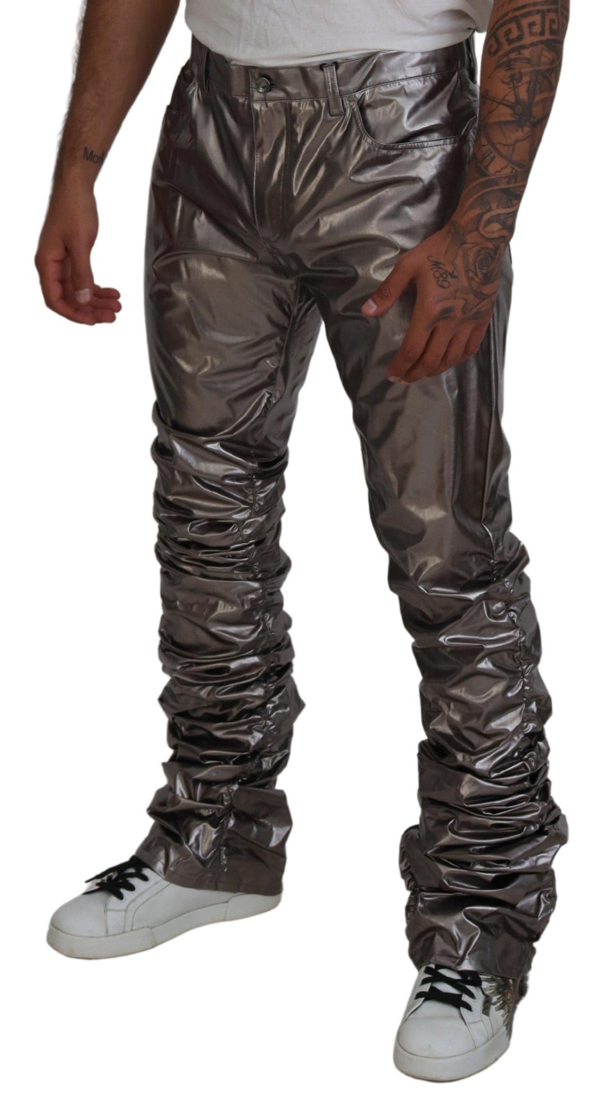 Pantalones casuales plateados metalizados