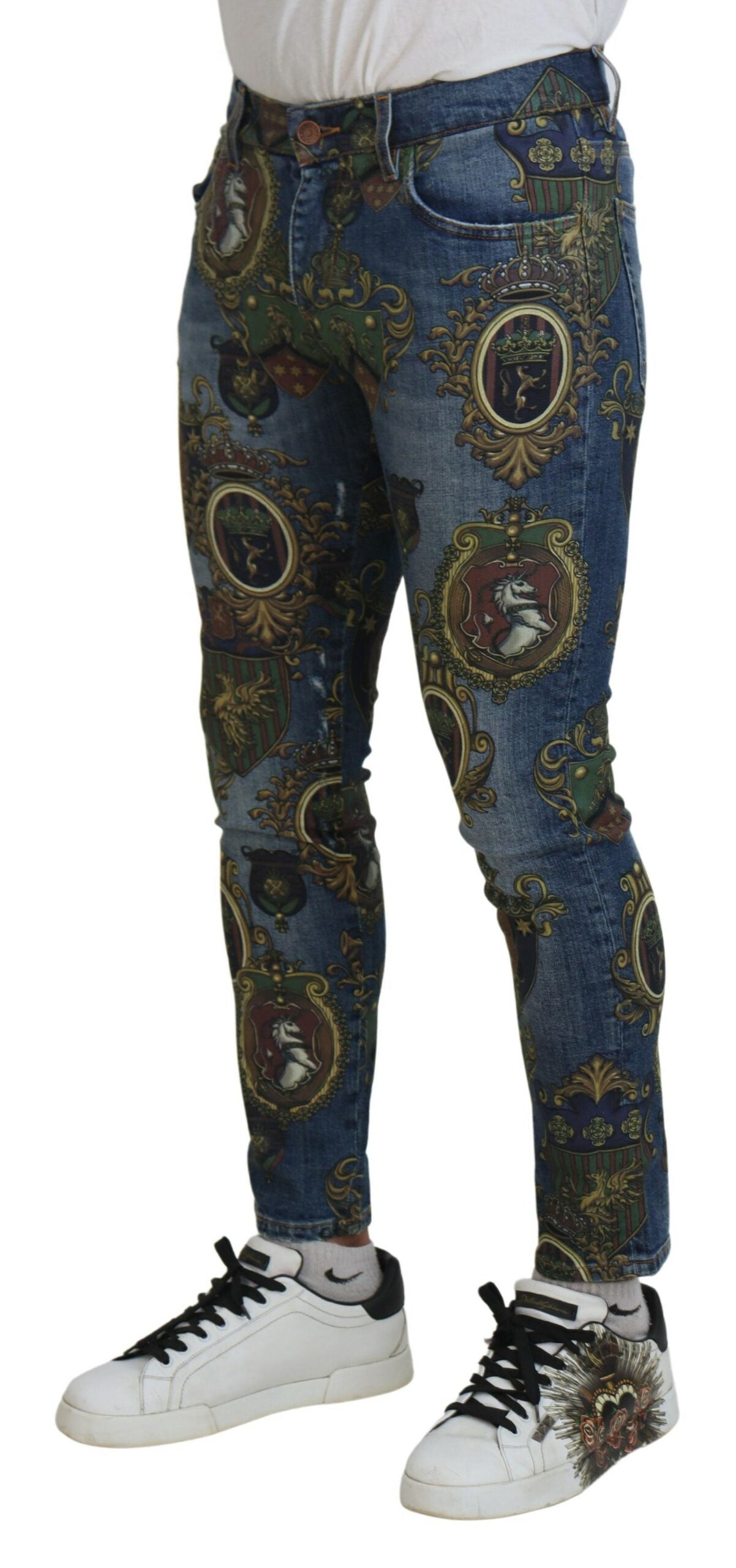 Vaqueros de mezclilla estampados y elegantes de corte entallado