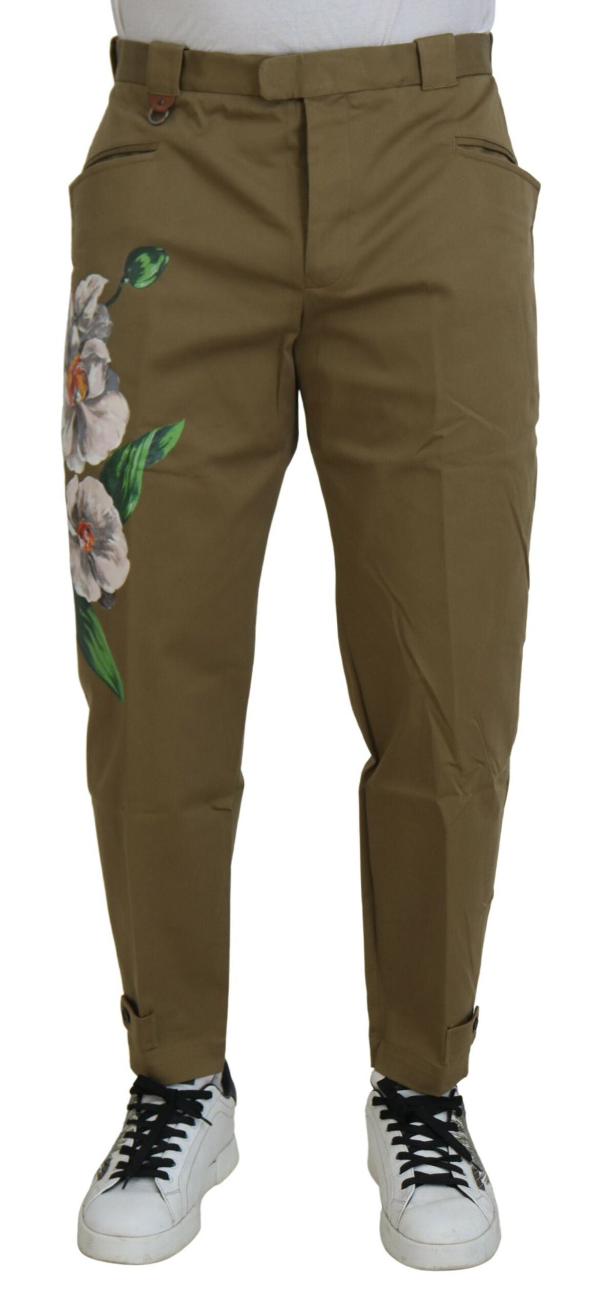 Exquisitos pantalones chinos beige con estampado floral