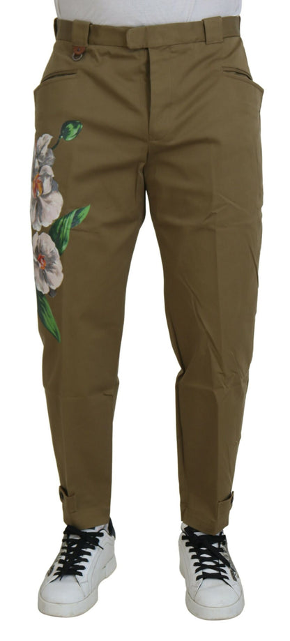 Exquisitos pantalones chinos beige con estampado floral