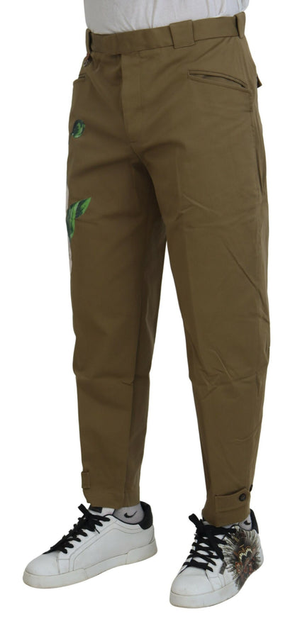 Exquisitos pantalones chinos beige con estampado floral