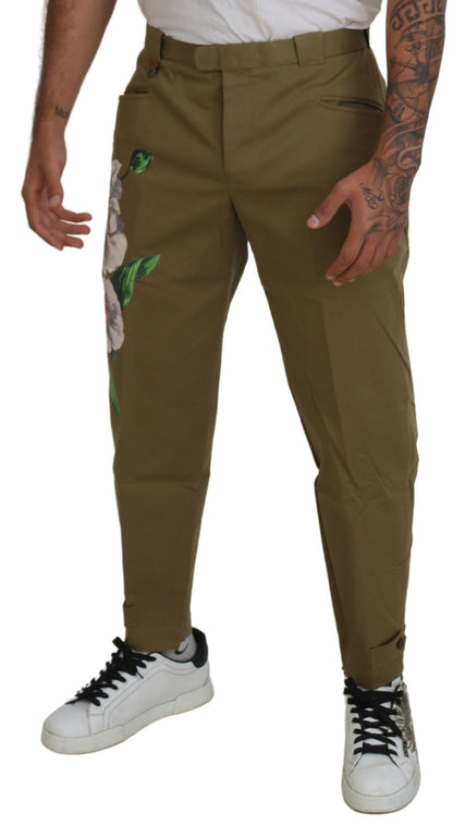 Exquisitos pantalones chinos beige con estampado floral