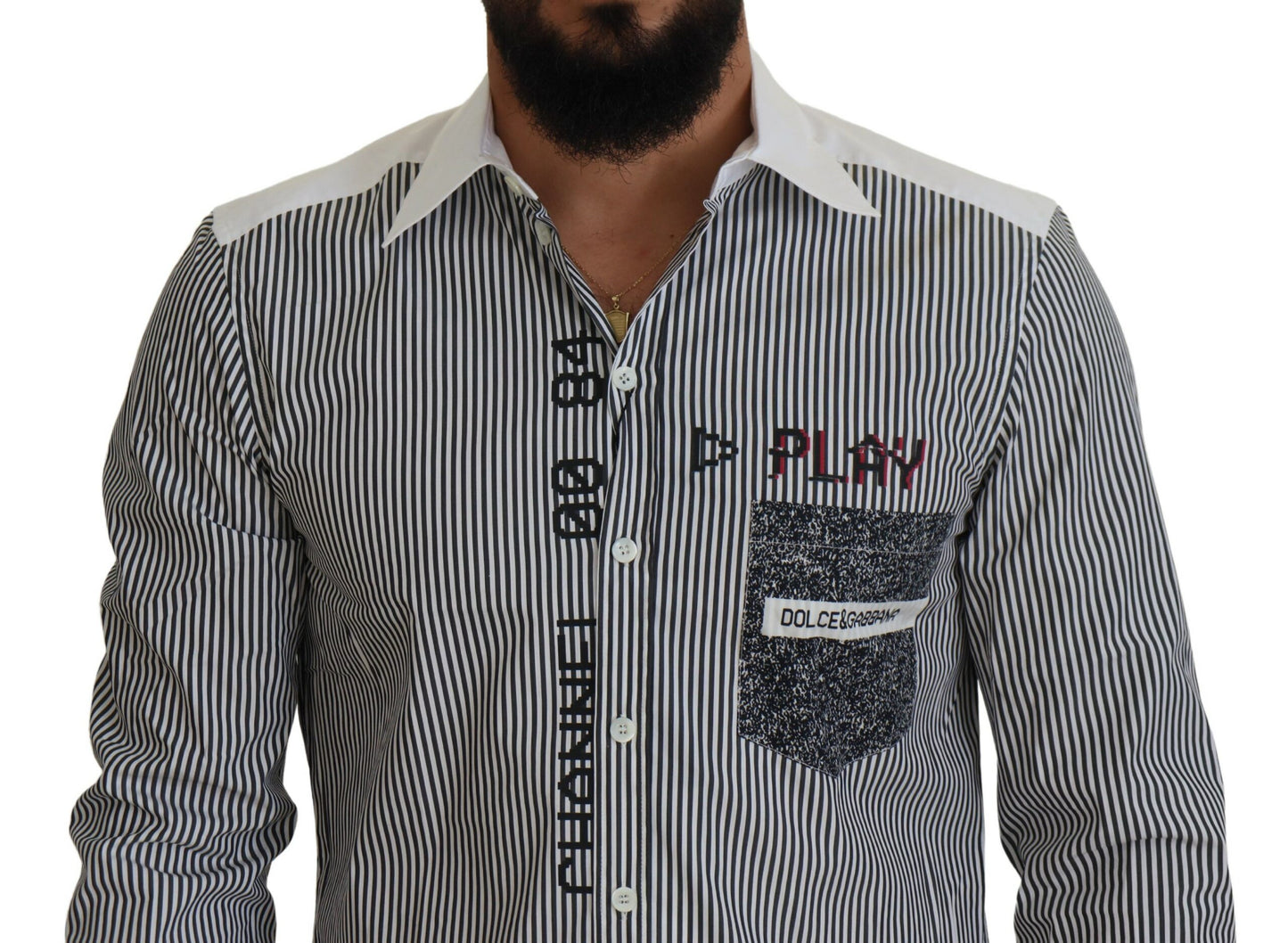 Camisa informal de rayas de corte entallado con motivo de canal