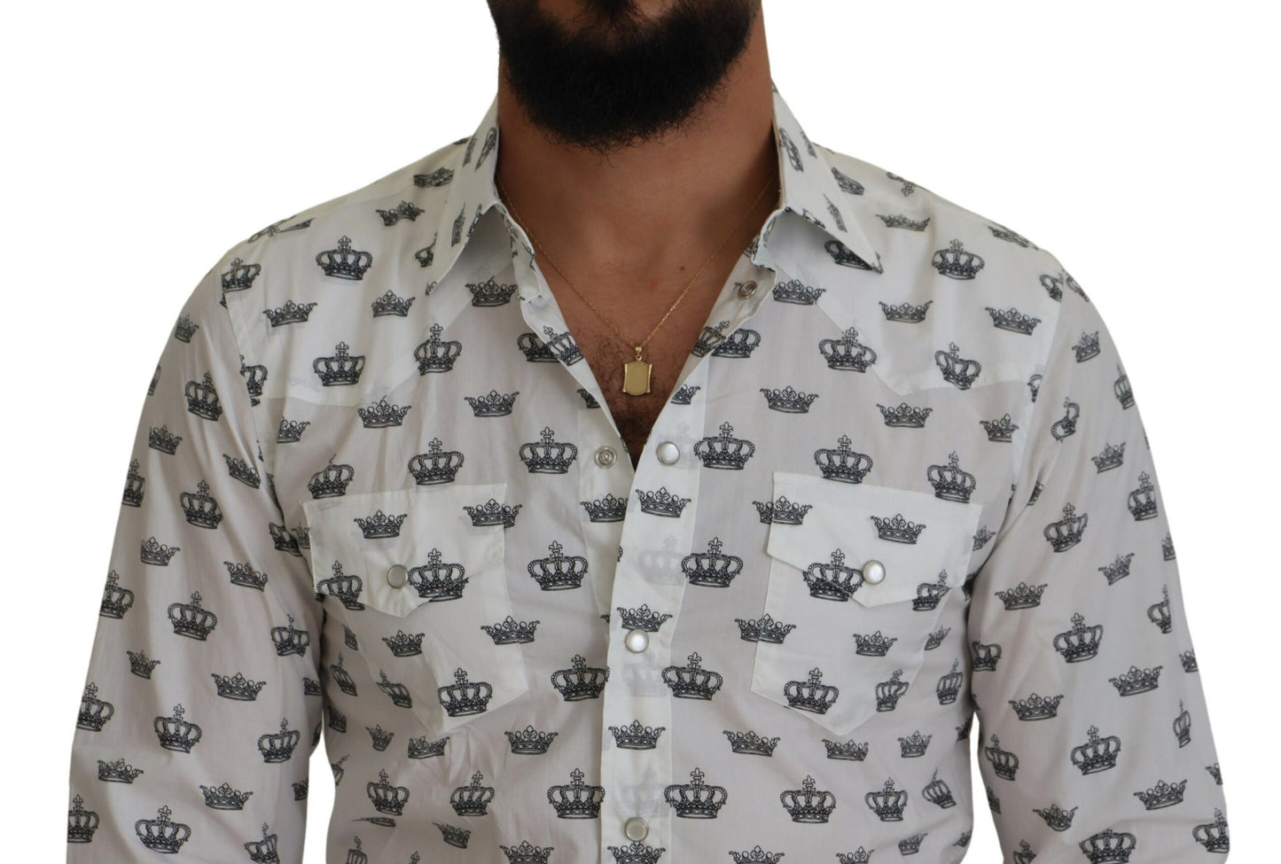 Camisa de vestir ajustada con estampado de corona