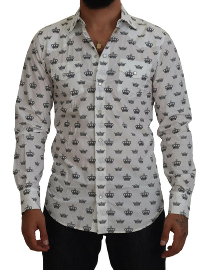 Camisa de vestir ajustada con estampado de corona