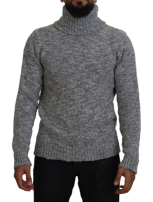 Elegante suéter de cuello alto de mezcla de lana gris