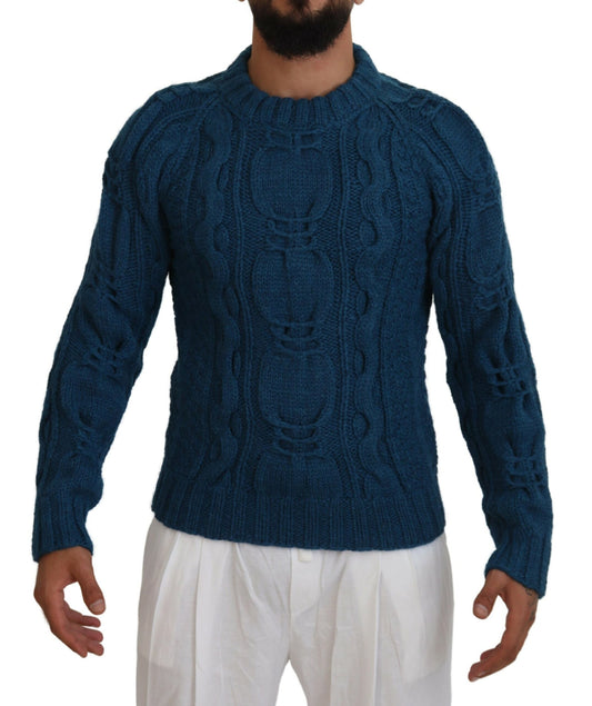 Elegante suéter azul de cuello redondo