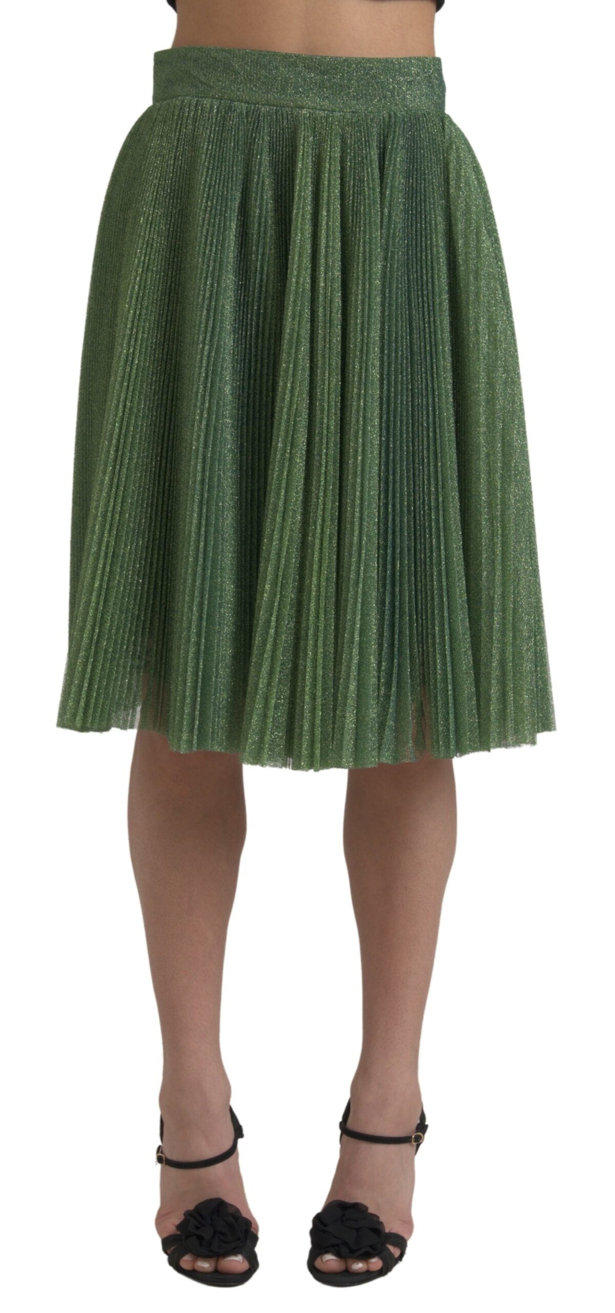 Encantadora falda plisada de corte A en color verde metalizado