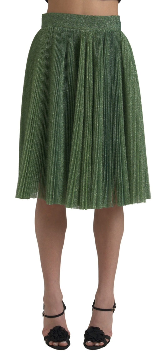 Encantadora falda plisada de corte A en color verde metalizado