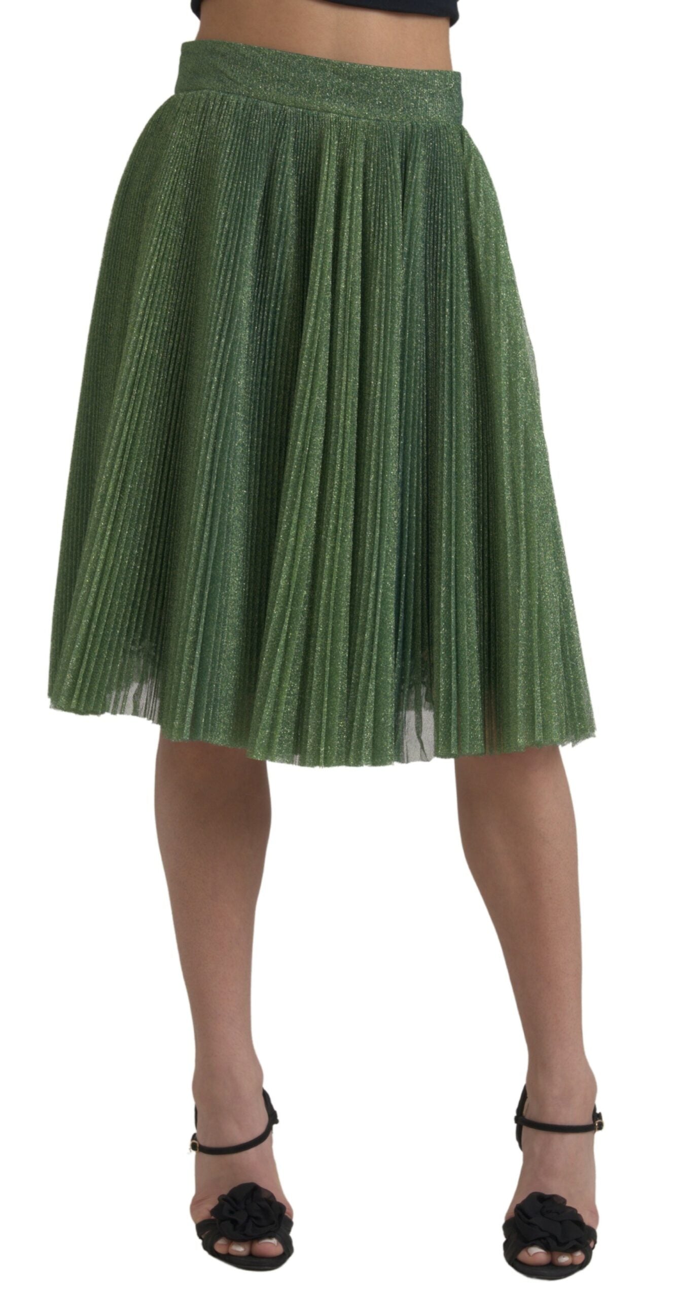 Encantadora falda plisada de corte A en color verde metalizado