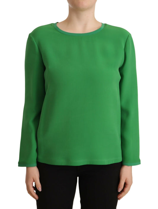Elegante suéter de seda de manga larga en verde intenso