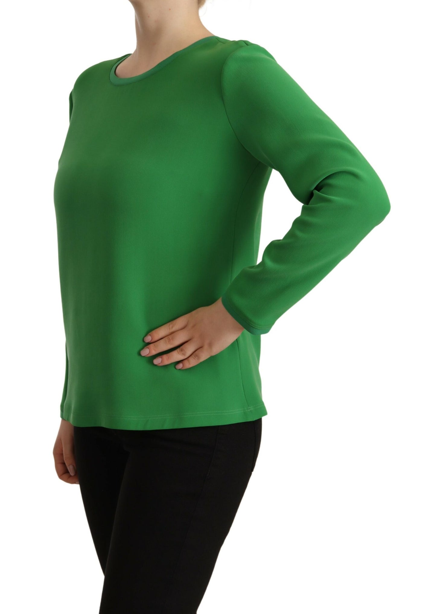 Elegante suéter de seda de manga larga en verde intenso
