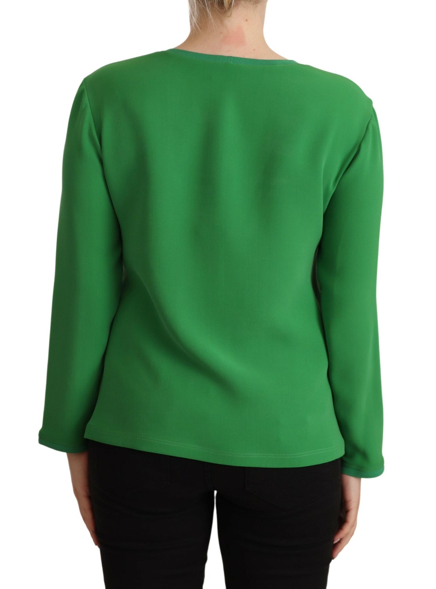 Elegante suéter de seda de manga larga en verde intenso