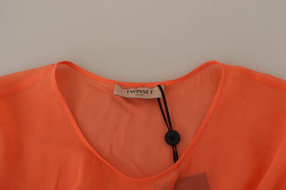 Elegante vestido largo coral con mangas cortas