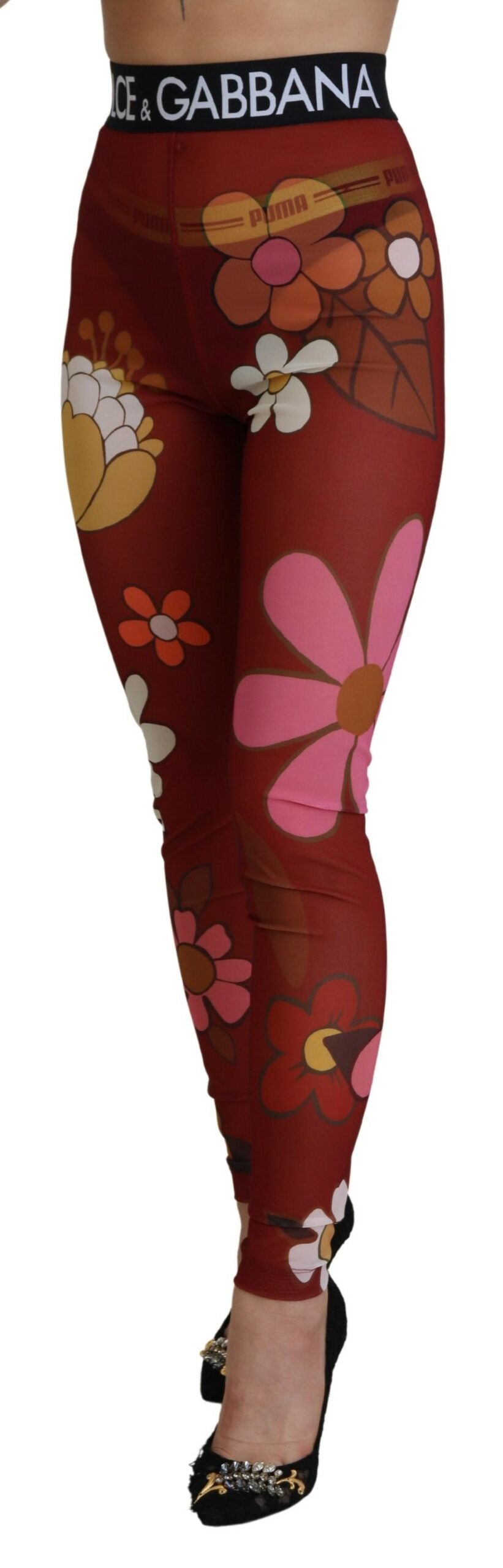 Leggings de cintura alta con estampado floral rojo