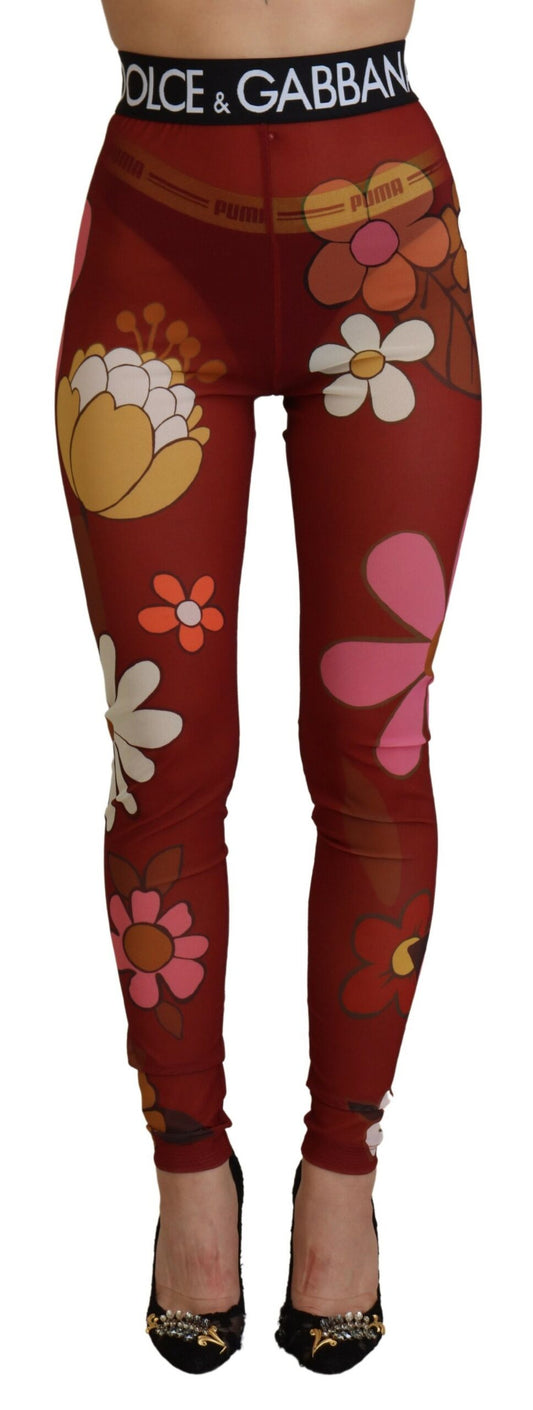 Leggings de cintura alta con estampado floral rojo