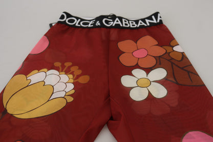 Leggings de cintura alta con estampado floral rojo