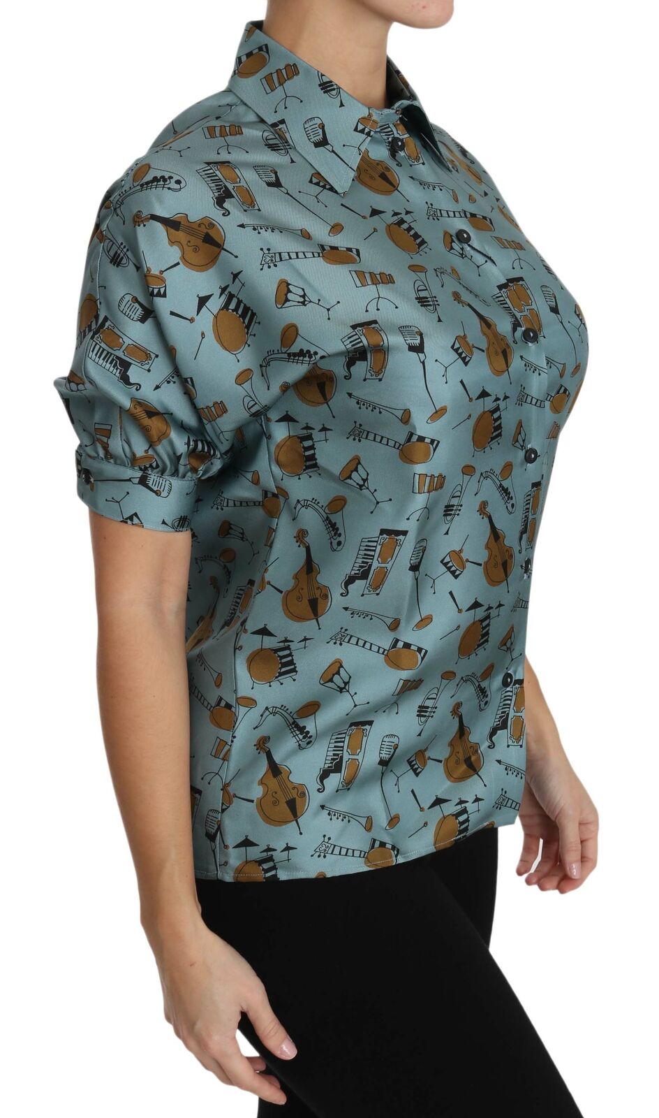 Elegante blusa de seda multicolor con cuello